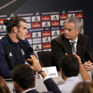 Gareth Bale and Jose Mourinho during a press conference. Q&A session with reporters