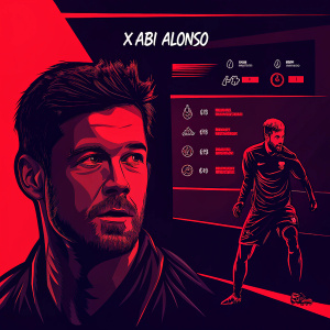 Xabi Alonso, ex footballer, profiled in a sleek infographic. Displaying career highlights, stats, and memorable moments in his career. Modern design with clean layout