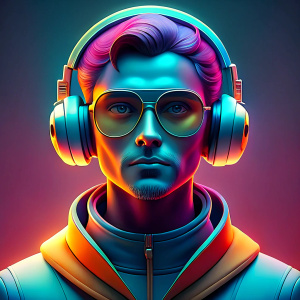 depict a software developer in LOFI style using pastel shades,headphones and glasses