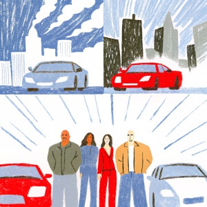 Promotional posters for the Fast and Furious franchise featuring Dominic Toretto, Mia Toretto, Letty Ortiz, Brian O'Conner, and Roman Pearce. Vibrant color palette with blue, red, and other bright colors. Characters standing in front of sleek, powerful cars. Backgrounds showcasing intense action scenes and dramatic cityscapes.