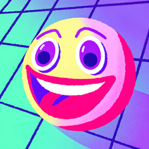 Pixel art emoji. Bright yellow face, wide smile, wide open eyes, pink tongue. Simple white background, grid pattern, limited color palette.