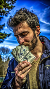 man sniffing money