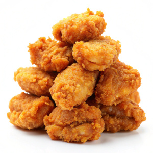 pile Crispy Fried Chicken Nuggets on white background