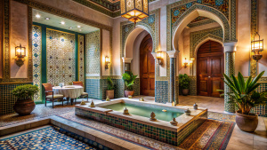 Moroccan style bathroom jacuzzi interior design large view
