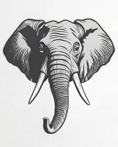 The face of the elephant in profile scream