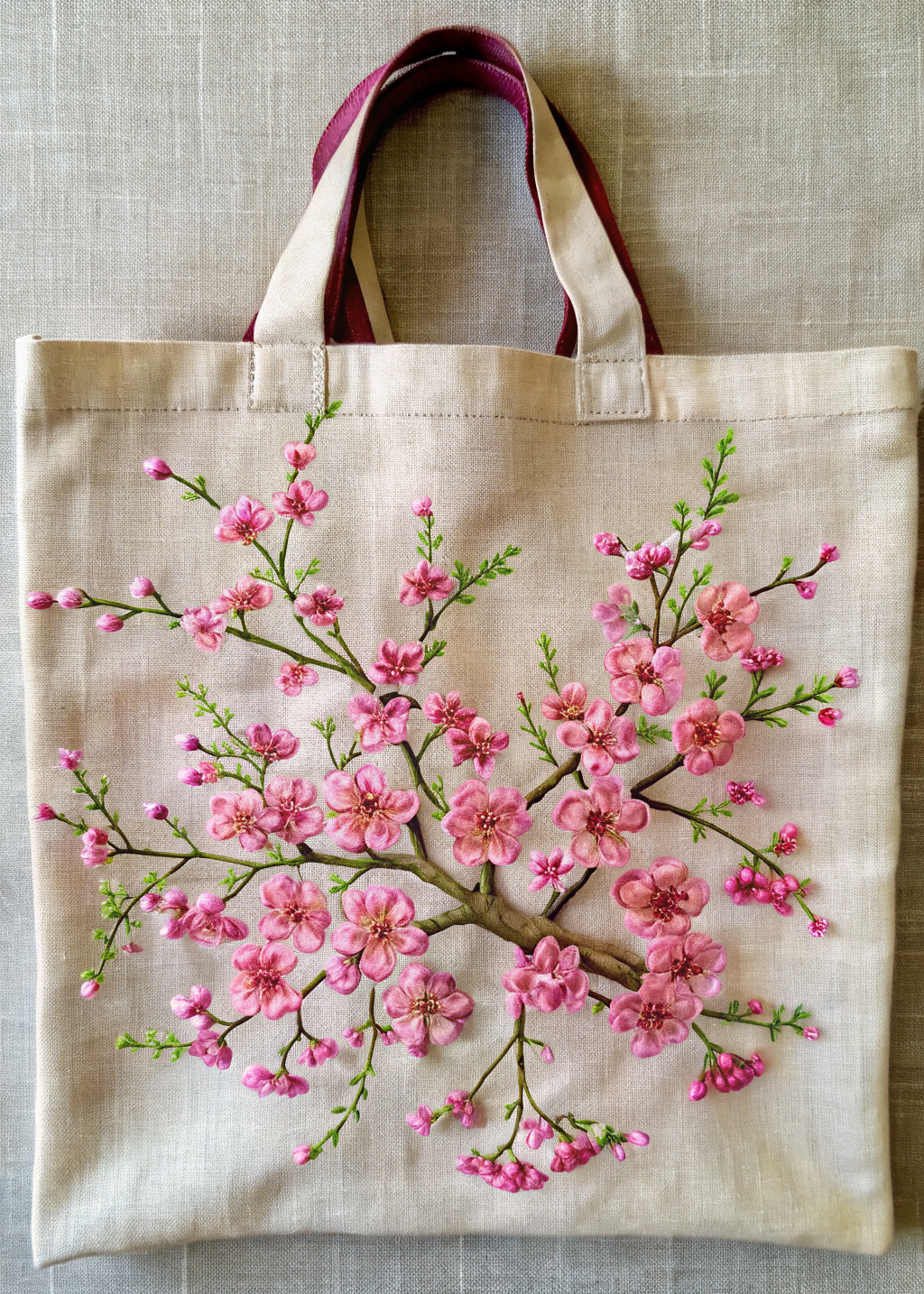 embroidery, cherry blossom on the shopper