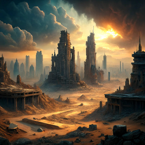 ruined city in the distance