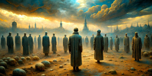 Matrix  movie   ,  Beksiński dystopia style, oil 