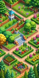 game background, garden isometric landscape, game art, background with less details