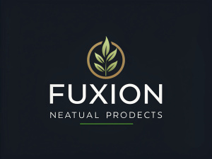 Diseño de logo con colores oscuros para productos naturales con nombre "Fuxion"