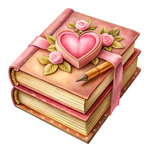 book clipart, vintage style, clear Borders, White background, with a Pencil on it