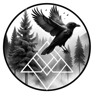 Yggdrasil - vegvisir geometric Symbols - raven and trees - perfect realistic art, high-definition, high-definition grey and black, white background 