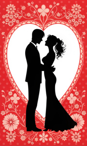 portada de una elegante tarjeta de amor con silueta de dos enamorados