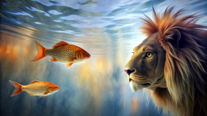 Lion and fish related background