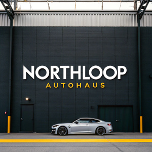 Northloop Autohaus logo, sleek and modern design. Bold font spelling out 'Autohaus', simple yet striking. Contemporary vibe