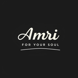 A logo for 'amri' featuring bold, white text on a black background. The brand name is in cursive, while 'FOR YOUR SOUL' is in a sleek, modern font. The design is minimalistic and sophisticated.