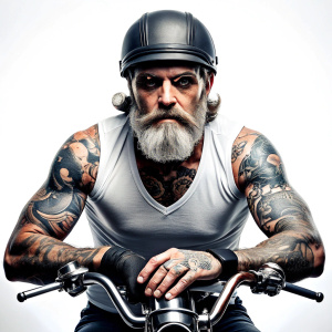 motorcycle biker tattoo design - perfect realistic art - high-definition - grey and black - white background 