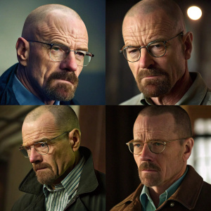 Close-up shots of Bryan Cranston as Walter White, displaying intense expressions and detailed facial features. Variety of angles emphasizing his character transformation.