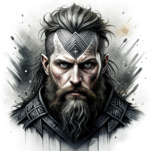 walhalla, viking warrior,  runics face, black work, white backrounds