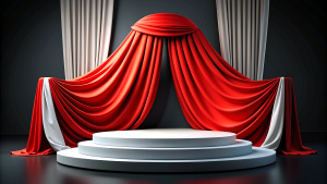 Blue 3d Podium Background and Fabric Curtain at Luxury