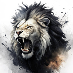 roaring black   and white lion fierce