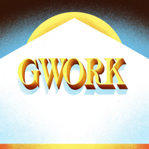 Modern logo design featuring the word 'Gwork' in golden text centered on a dark background.