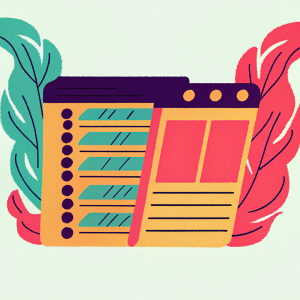Rebecca Cerezo Navarro's digital portfolio, featuring UX/UI design work. Modern and artistic aesthetic with flowing lines and decorative elements. Colorful palette of pink, black, and yellow. Clean lines and contemporary color scheme.