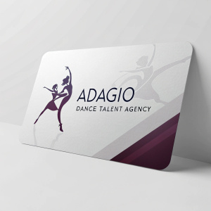 Modern, sleek business card for Adagio Dance Talent Agency. Elegant design, professional look.