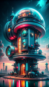 futuristic house in a completely science fiction future. neon lights and futuristic surreal holography and robotic elements, minority report film style case