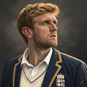 David Willey, English cricketer, intense look. Formal cricket event. Dark neutral background, cricket team emblem on his jersey.