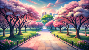 anime park trees street background