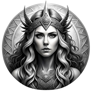 Hel – nordic godness - perfect realistic art - high definition - grey and black tattoo design - white background 