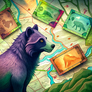 animal drawing hologram over top view of zoo map background with tickets