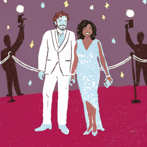 Taraji P. Henson and Simon Baker at the premiere event. Smiling. Red carpet and flashing cameras.