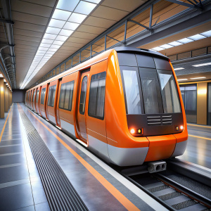 subway train with orange carriage side view modern