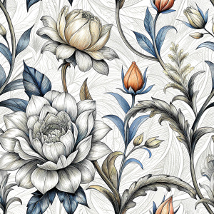 Flowers seamless pattern in rococo style