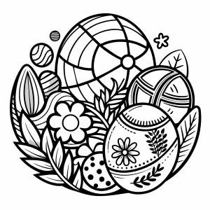 coloring page,Easter ,sport, egg,doodle, line art, black lines, white background.