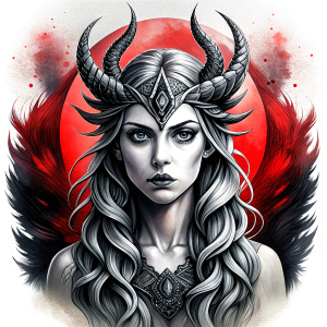 Nordic Godness Snotra - perfect realistic art, high-definition grey and black, white background tattoo design