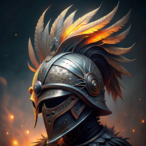 war helmet maden by titanium and phoenix feather