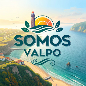 Somos Valpo logo redesign. Coastal landscape, vibrant colors, modern font