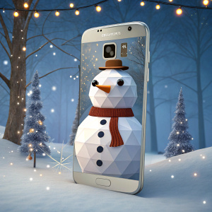 Samsung Galaxy S7 featuring a geometric snowman from the Frozen universe. Winter wonderland theme.
