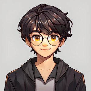 YOUNG MAN, SHORT BLACK HAIR, FADE HAIRCUT, CHIN DIMPLE, SMILING, CONFIDENT, BLACK ROUND GLASSES, 