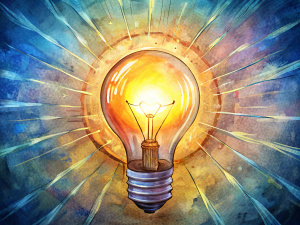 the light bulb shines brightly, cartoon style, hand drawn