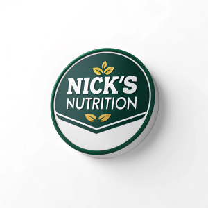 Creative, sleek logo for Nick's Nutrition. Dark green and white color scheme, featuring the text 'Nick's Nutrition' in a bold, modern font.