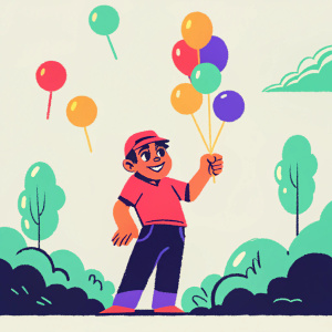 Chhota Bheem, hero of Balloon Blaster game, battling colorful balloons in a vibrant, cartoonish world.