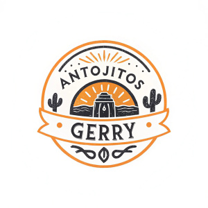 A hand-drawn logo for 'Antojitos Gerry'. The design features an orange line that signifies the brand's rich heritage. Utilizing only black and orange colors, the logo embodies simplicity and tradition.
