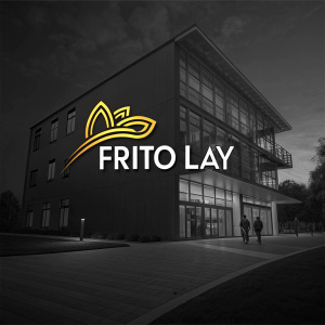 Frito Lay logo against black background. Minimalistic design, modern and sleek.