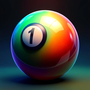 ultra realistic number 1 billiard ball in rainbow color