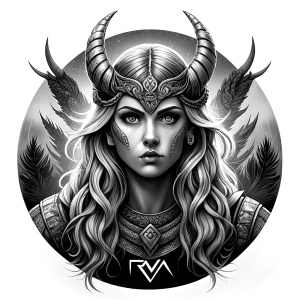 Freya - Nordic Goddess perfect realistic art, high-definition grey and black, white background tattoo design