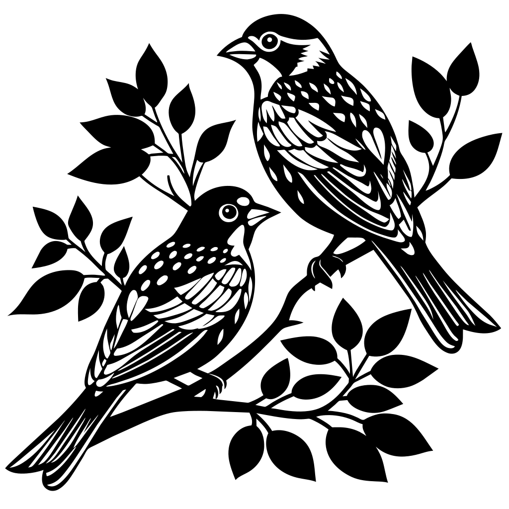  sitting two birds flying from branch of trees